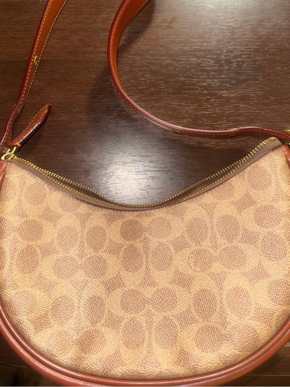 EUC Coach Luna Shoulder Bag Signature Monogram C Canvas Leather Trim